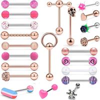 Ensemble de 22 anneaux de langue en acier inoxydable de couleurs mélangées, bijoux de piercing droit pour femmes et hommes, vente en gros