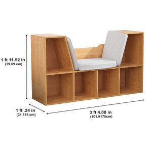 Banco de lectura infantil de madera natural con almacenamiento abierto, organizador ecológico de madera para rincón de lectura infantil con cojín de asiento. - Product Image 4