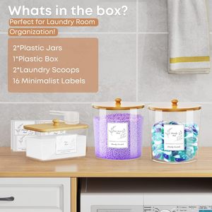 3 Pack Large <b>Plastic</b> Organizer Laundry Room Detergent Storage Organization and <b>Container</b> Jars with <b>Lids</b> - Product Image 4