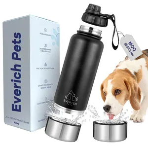 Logotipo personalizado a prueba de fugas 2 en 1 botellas de agua para perros aisladas de acero inoxidable 32oz con compartimento de almacenamiento