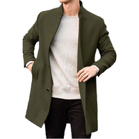 Pardessus élégant en laine mélangée vert olive pour hommes, vêtements d'extérieur d'hiver coupe ajustée avec caractéristique imperméable, long et court