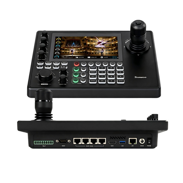 Tenveo NDI PTZ Camera Controller 4 Split Touchscreen Joystick, PoE IP PTZ Controller Keyboard for Livestreaming System