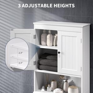 Meuble <span class=keywords><strong>de</strong></span> rangement pour toilettes avec étagère ouverte et étagère réglable, organisateur <span class=keywords><strong>de</strong></span> rangement avec portes doubles, autoportant - Product Image 2