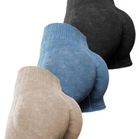 Shorts et pantalons trois-quarts de yoga et de sport en nylon délavé à la sable, taille haute, coupe skinny, effet push-up, séchage rapide