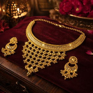 Ensemble de bijoux plaqué or 24 carats pour femmes, collier élégant avec boucles d'oreilles assorties, par Exporters - Product Image 3