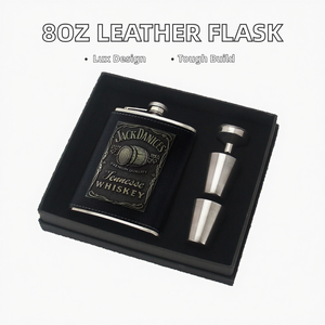 ชุดขวดเหล้าพกพาหุ้มหนังคุณภาพสูง 8 ออนซ์ พร้อมชุดของขวัญโลหะ ขวดสแตนเลสเกรดพรีเมียมแบบแบน พกพาสะดวก - Product Image 2