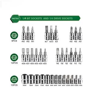 طقم مفاتيح ربط بسقاطة 46 قطعة لإصلاح وصيانة السيارات، مصنوع من الفاناديوم الصلب بطلاء كروم غير لامع، مجموعة أدوات يدوية وميكانيكية من بييفنغ - Product Image 2