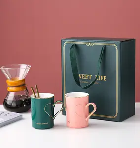 luxury love heart mate cup creative couple golden ceramic mug gift wholesale printed logo