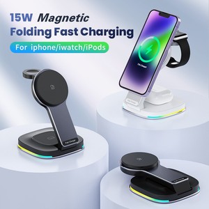 Artículos de regalo Premium Soporte de carga inalámbrica 3 en 1 rápido de 15W con Interruptor táctil Luz nocturna RGB dinámica para iPhone 16 Logotipo personalizado - Product Image 4