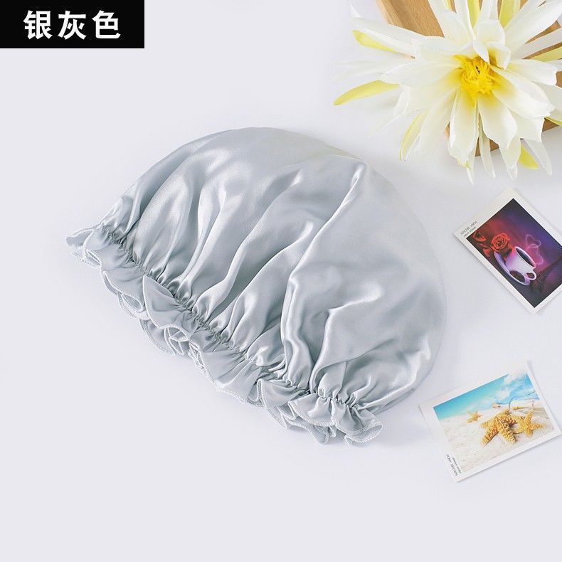หมวกคลุมผมแต่งลูกไม้ - สีเทาเงิน
