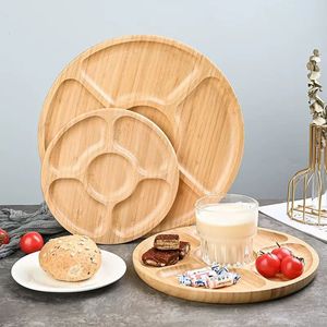Five Compartment Round Bamboo <b>Tray</b> Wooden Pattern Household Serving <b>Tray</b> For <b>Snacks</b> Fruits Tea Dishes - Product Image 1