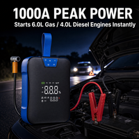 Démarreur de batterie 1000A, compresseur d'air 150 PSI, batterie externe 10000 mAh pour moteurs essence 6L et diesel 4L, charge rapide, outil d'urgence portable pour voiture