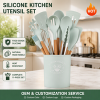 Set Peralatan Dapur Silikon Premium dengan Gagang Kayu Alami Bebas BPA Tahan Panas Anti Lengket untuk Kepakaran Memasak