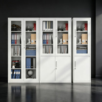 Archivador Metálico Moderno, Archivador de Oficina de Acero con Puerta de Vidrio Templado y Estantes Ajustables para Almacenamiento de Documentos