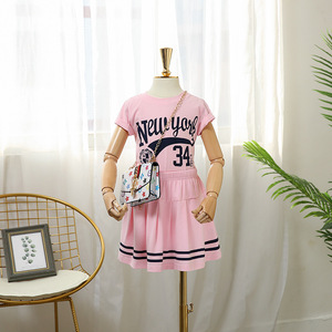 Robes décontractées pour filles à manches courtes avec alphabet coréen, ensembles de vêtements pour enfants en deux pièces - Product Image 4