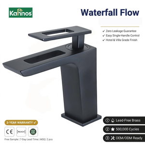 Matte Black Waterfall <b>Basin</b> Faucet <b>Single</b> Handle Rectangular Open Loop Handle Open Channel Spout Brass Bathroom Sink Mixer <b>Tap</b> - Product Image 1