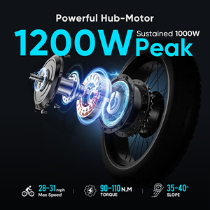 Vélo électrique Eahora Juliet 20 pouces pour adultes, vélo de ville et de montagne, 1000W 1200W 60Ah, longue autonomie, pneus larges, cadre en acier, hybride - Product Image 2