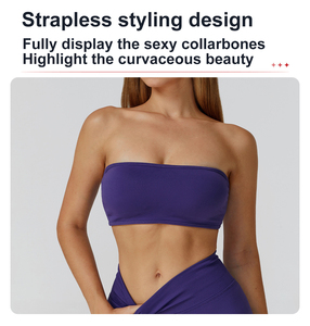 ストラップレスブラ女性用ノンスリップバンドー二層バックレススポーツブラチューブトップパッド入りヨガワークアウトノースリーブクロップタンクトップス - Product Image 4