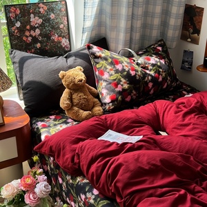 Parure de lit style américain 3/4 pièces, imprimé floral, housse de <span class=keywords><strong>couette</strong></span> douce INS, drap plat uni, taie d'oreiller, linge de lit pour la maison - Product Image 4