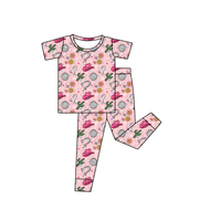 Ensemble de vêtements western vintage pour fille, manches courtes, taille haute, pyjama avec logo personnalisé