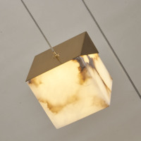 Moderne carré 6 ampoules lustre LED lampe en pierre pour étoiles salon chambre albâtre suspension suspension lampe