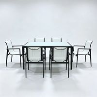 Ensemble de salle à manger extérieur moderne en aluminium avec chaises en Teslin et table en verre pour hôtel, complexe hôtelier, villa, mobilier de patio