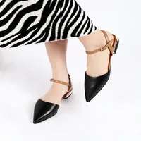 Sandálias de couro legítimo femininas, sapatos com fivela ponteiros de alta qualidade para mulheres, sapatos de verão