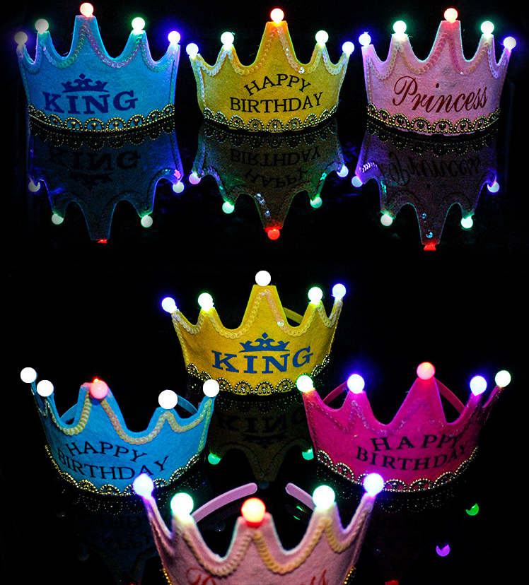 Gorros <span class=keywords><strong>de</strong></span> fiesta <span class=keywords><strong>de</strong></span> feliz cumpleaños para niños y niñas, suministros decorativos con luz LED luminosa, corona, gorro <span class=keywords><strong>de</strong></span> rey, corona <span class=keywords><strong>de</strong></span> princesa, <span class=keywords><strong>regalos</strong></span> para <span class=keywords><strong>Infant</strong></span> <span class=keywords><strong>Shower</strong></span>