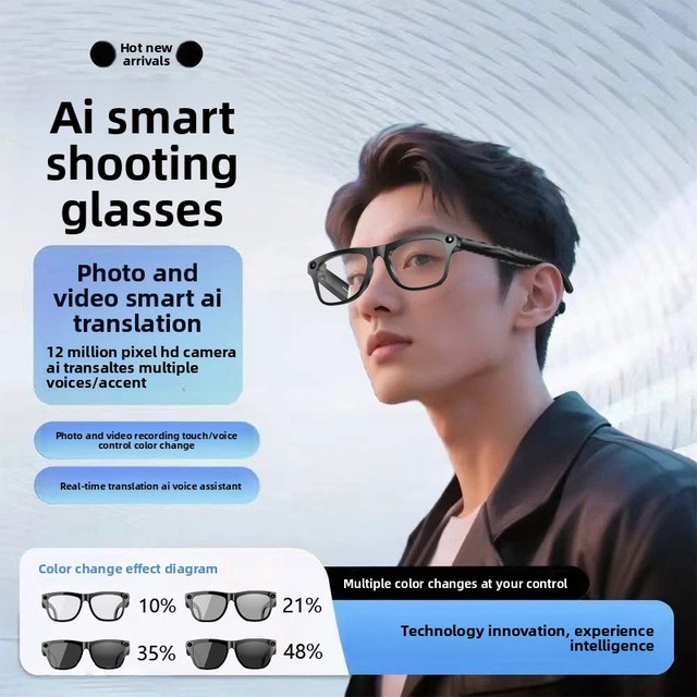 AI Smart Glasses 12MP Resolution Multi-functional Touch Voice Control Translation Recognition Small MOQ Custom