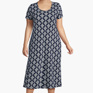 Camicia da <span class=keywords><strong>Notte</strong></span> Midi a Maniche Corte per Donna, Abito da <span class=keywords><strong>Notte</strong></span> Lavorato a Maglia con Stampa per Primavera Estate Autunno, Vestito da Casa Traspirante e Morbido - Product Image 1