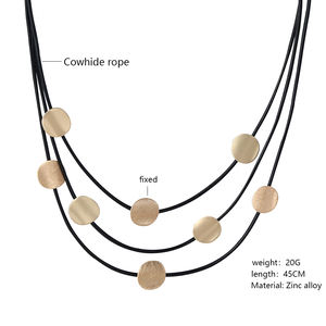 Collier ras du cou en cuir court et à superposer pour femmes, Station, à <span class=keywords><strong>disque</strong></span> doré - Product Image 2