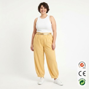 <span class=keywords><strong>Pantaloni</strong></span> a Palloncino Giallo Burro Personalizzati a Vita Alta, Traspiranti, Antipiega, da Donna <span class=keywords><strong>Taglie</strong></span> Forti, con Elastico in Vita e Caviglia Rialzata - Product Image 1