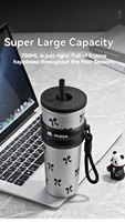 Gobelet à glace en paille avec poupée de dessin animé de grande valeur, nouveau style, 700 ml, gobelet sous vide cerise panda, gobelet à café portable pour étudiants