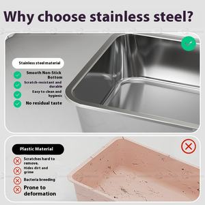 Caja de arena extra grande de acero inoxidable para gatos, diseño abierto, borde elevado, bandeja de arena a prueba de salpicaduras, inodoro para caca, accesorio para gatos, fácil de limpiar - Product Image 3