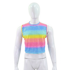 Custom Men's <b>Rainbow</b> Glitter Sleeveless T-Shirt Sparkly Festival Rave Crop Tank <b>Top</b> Party Clubwear Vest - Product Image 1