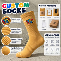 Chaussettes en coton colorées brodées avec logo personnalisé OEM, chaussettes côtelées sans couture respirantes de haute qualité avec emballage