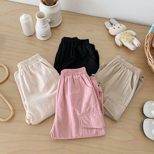 <span class=keywords><strong>Pantaloni</strong></span> <span class=keywords><strong>Cargo</strong></span> in Cotone per Bambini Primavera Autunno, Tinta Unita, Vita Elastica, Caviglie Arricciate - Product Image 4