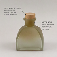 Bouteille diffuseur de parfum en verre 100 ml avec bouchon en liège, dégradé givré, fond carré, vide, pour parfum d'ambiance personnalisé
