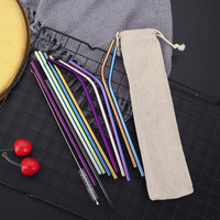Pailles à boire réutilisables en acier inoxydable écologiques 26,6 cm et 21,5 cm, accessoires de bar colorés et courbés avec options personnalisables