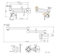 888002 Robinet de cuisine mural de luxe en laiton pour remplissage de casseroles, monocommande, finition brossée, thermostatique, rotation latérale