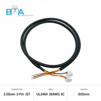 2*2Pin Pitch 2.50mm Housing ke Kabel Terbuka & Berlapis Timah UL2464 26AWG 60CM/1.97ft 3-Core Hitam PVC untuk Perangkat Industri