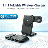 Support de charge sans fil 3-en-1 en cuir PU 25W pour téléphone portable, écouteurs et montre, pliable et magnétique