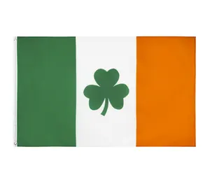 Grosir 3 * 5kaki 90*150Cm Bendera Semanggi Irlandia Bendera Shamrock Irlandia Tersedia