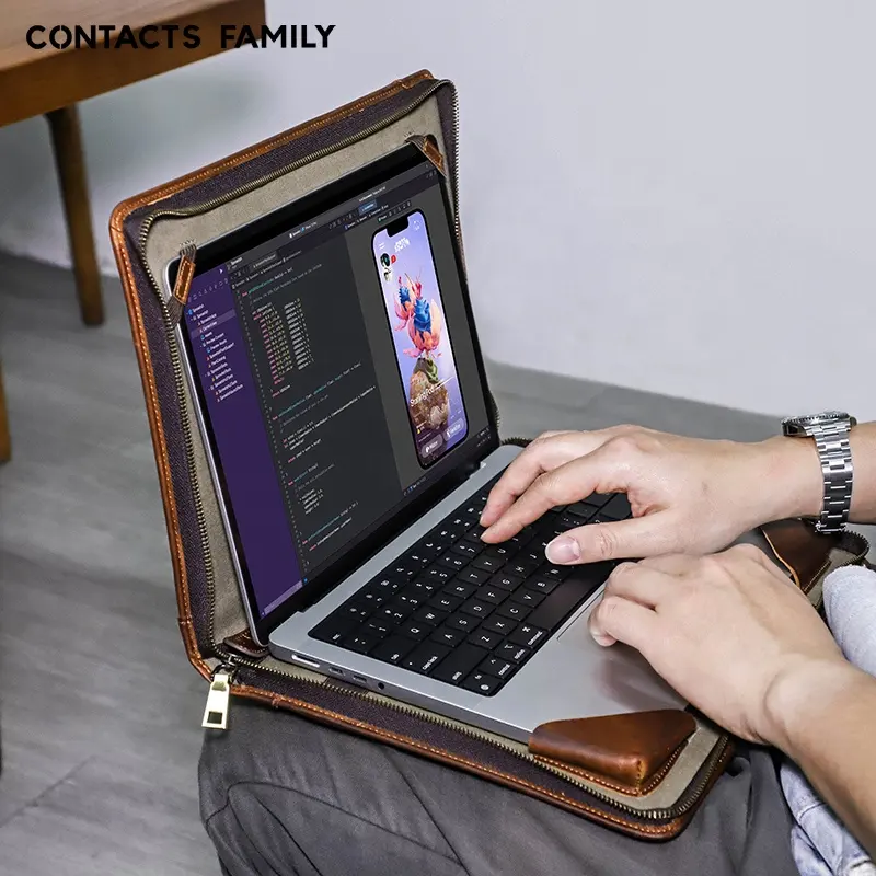 Custom Foldable Leather Laptop Folio Carry Sleeve Case Protective Leather Laptop Cover Bag for Apple Macbook Pro 14.2 M1 2021