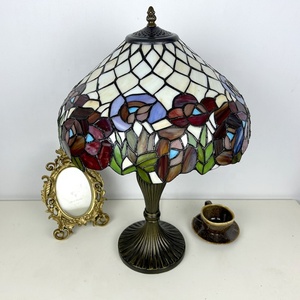 LongHuiJing for 16 Inch Mediterranean Style Stained Glass Rose Multicolored Dome Shade AC Table Lamp for Living Room Bedroom - Product Image 5