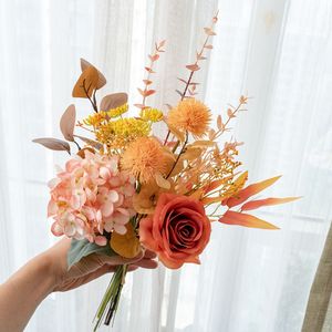 Flores Artificiales al por Mayor, Ramo de <span class=keywords><strong>Gerberas</strong></span>, Hortensias y Rosas, Color Naranja Amarillo Otoñal Eterno, para Decoración de Bodas, Hogar y San Valentín - Product Image 6
