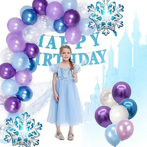 जमे हुए जन्मदिन की पार्टी की आपूर्ति सेट हिमपात का एक खंड गुब्बारे चमक जन्मदिन मुबारक बैनर नीले जन्मदिन गुब्बारा पन्नी पर्दे के साथ सेट