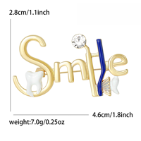 Broche en émail plaqué or, motif dentaire avec inscription 'Smile' et strass, épingle de revers et de col pour vêtements, pour femmes et hommes, accessoires quotidiens