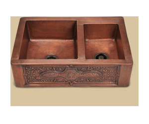 Évier de cuisine artisanal en cuivre, style ferme, avec façade en cuir, design martelé antique, finition cuivre vieilli, évier simple pour hôtel - Product Image 1