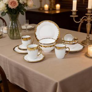 Fine Gold Rim White Ceramic Dish Porcelain Bone China <b>Dinnerware</b> Plates <b>Set</b> - Product Image 5